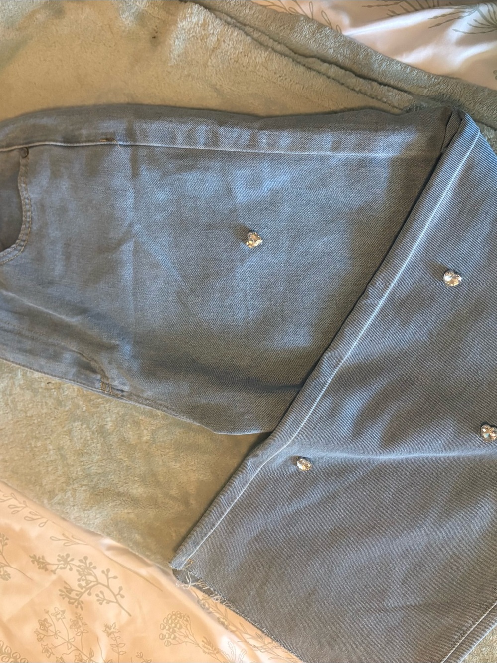 Women's Light Blue Wide Leg Jeans with Rhinestone Accents- size 13 - 29 inch